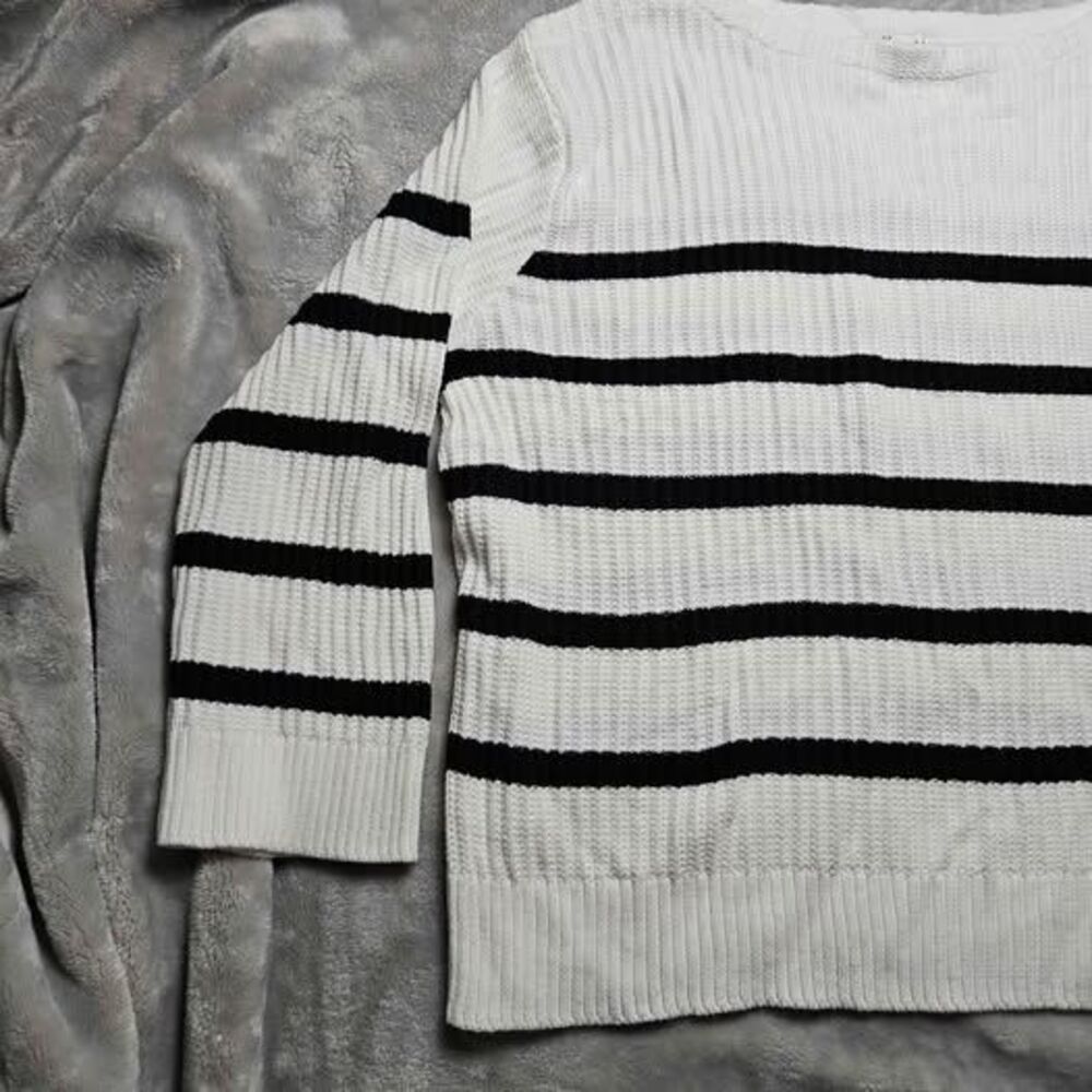 AVA & VIV White Black Striped Knit Sweater Plus Size 2X - Picture 3 of 8